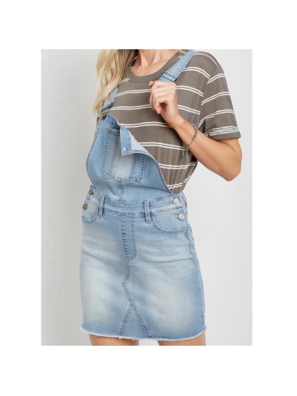 Kancan Light Wash Denim Overalls Mini Dress